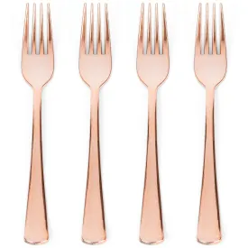 100 Rose Gold Plastic Forks Heavy-Duty, Heavyweight Plastic Silverware Forks