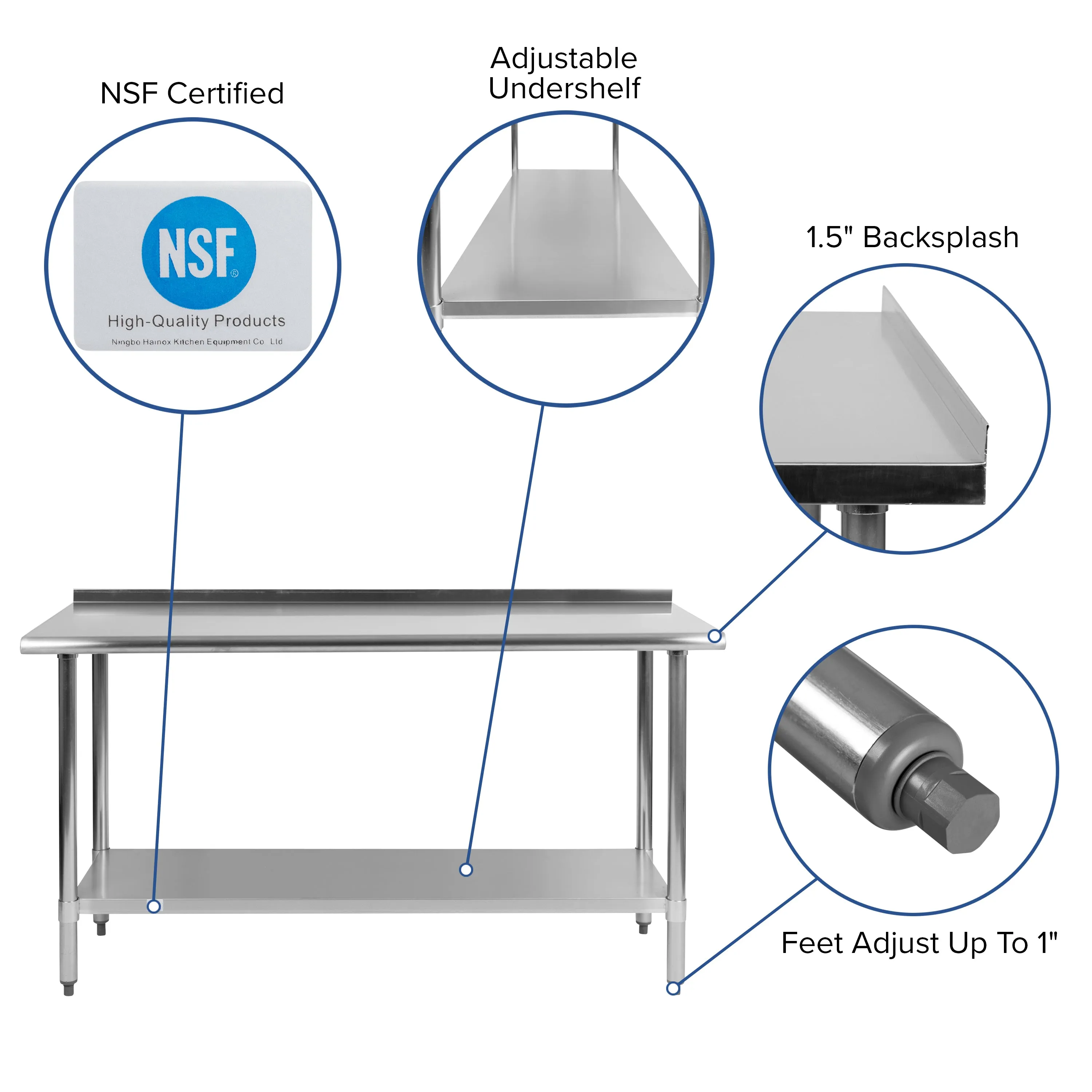 60" Stainless Steel Work Table NH-WT-2460BSP-GG