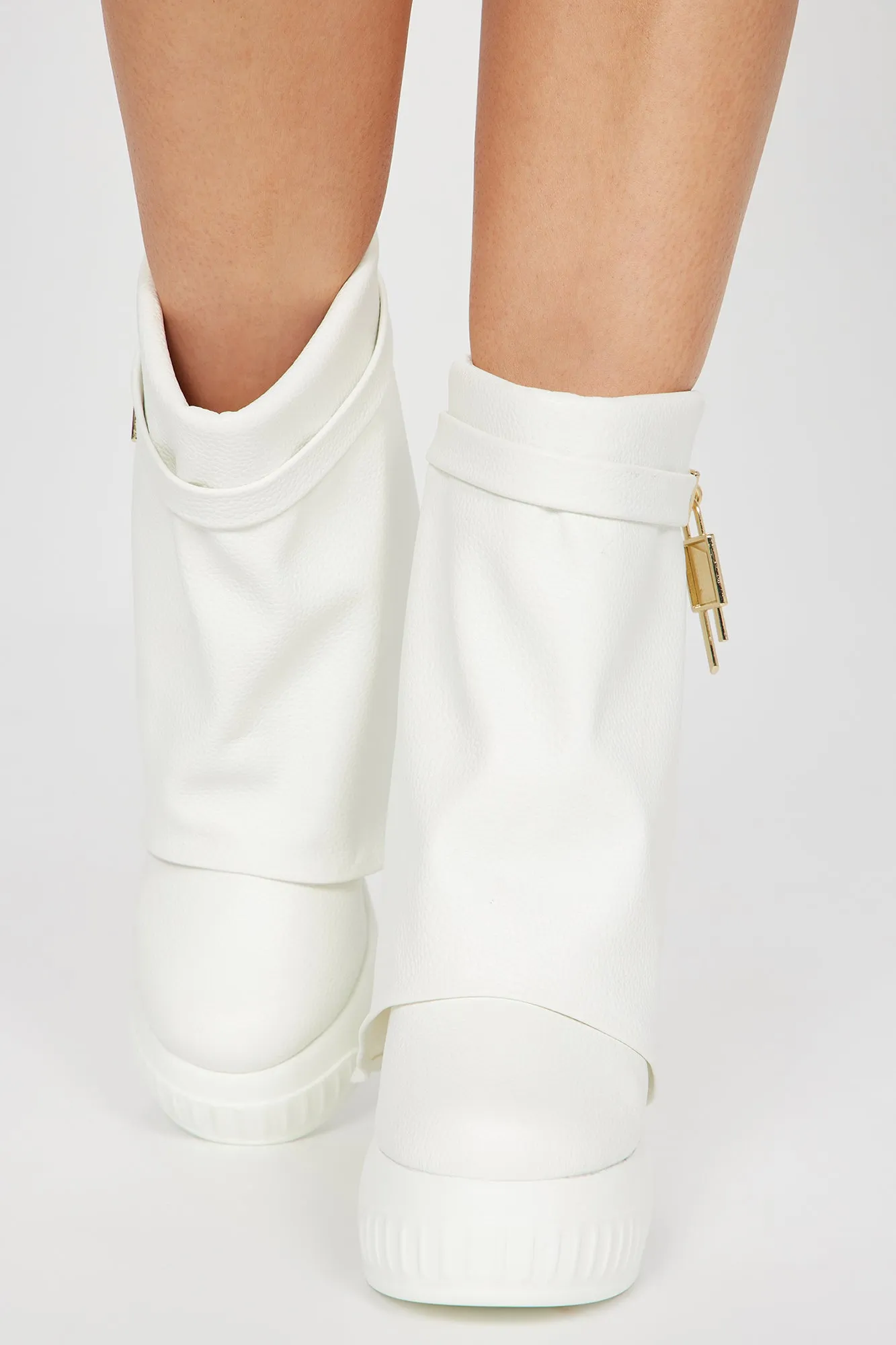 Admiring You Overlay Wedge Booties - White