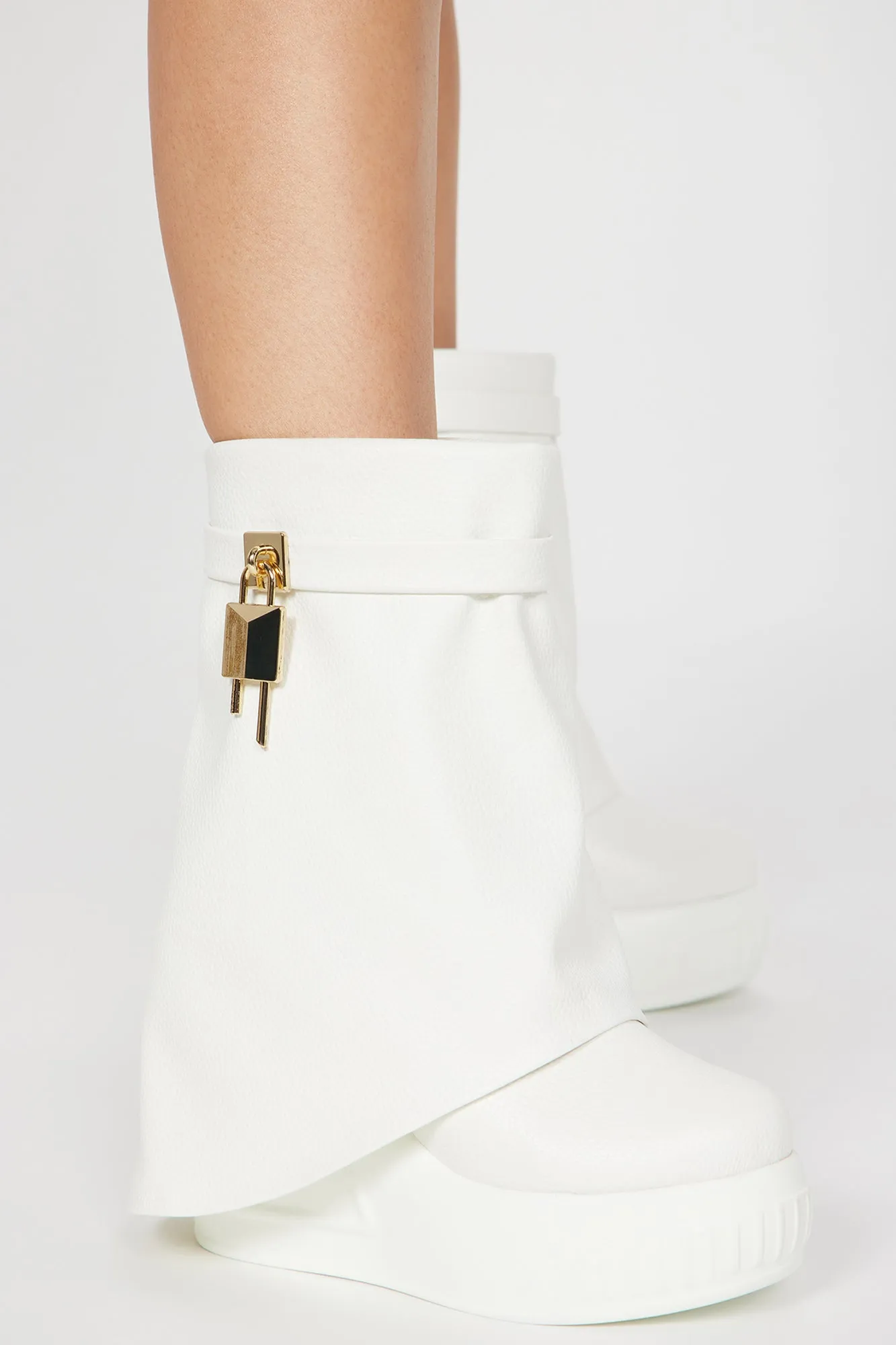 Admiring You Overlay Wedge Booties - White