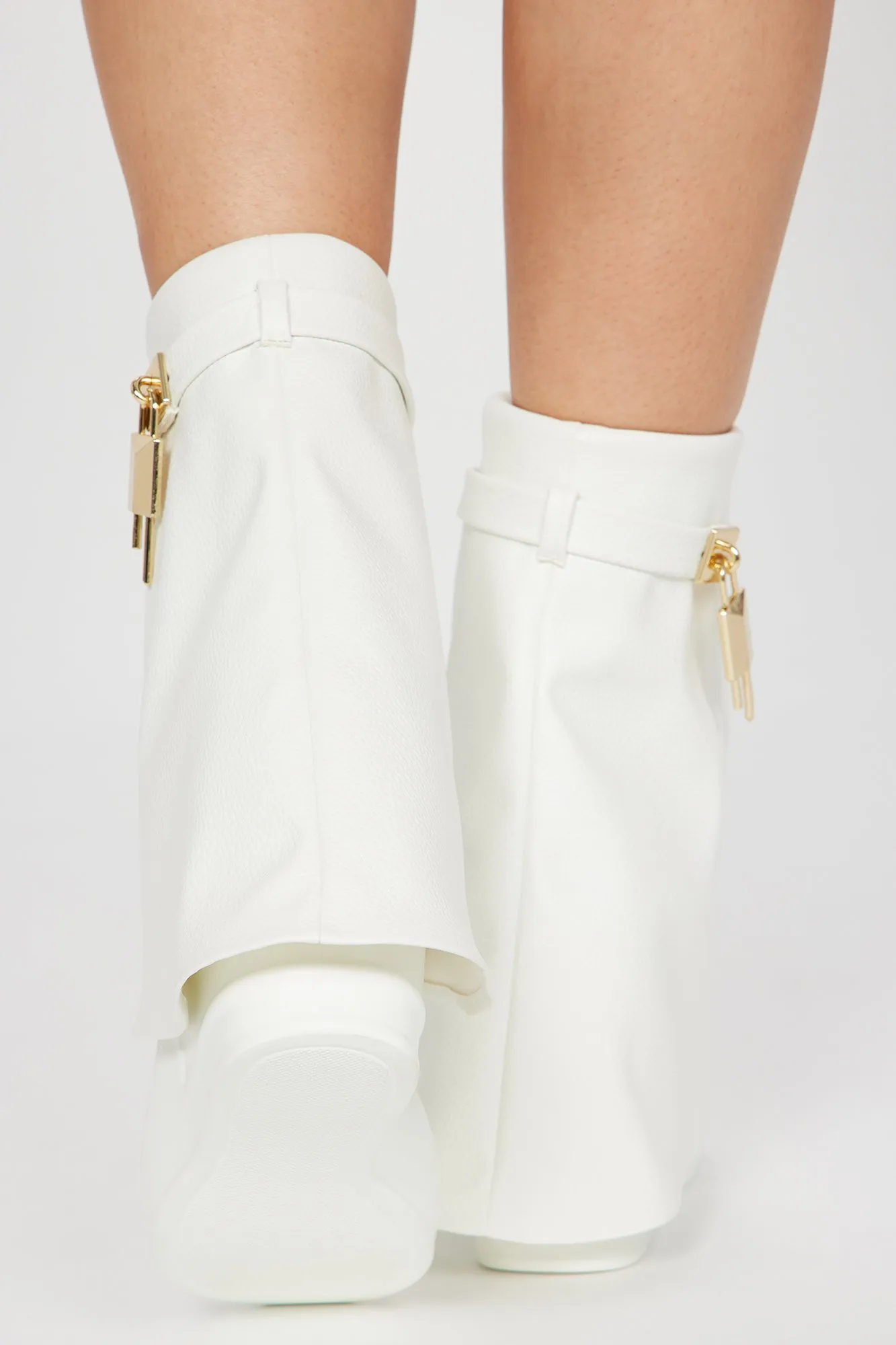 Admiring You Overlay Wedge Booties - White