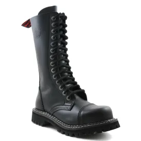 Angry Itch 14 Hole Boots with Steel Toe Cap Black Leather