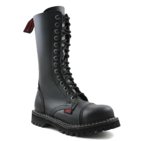 Angry Itch 14 Hole Boots with Steel Toe Cap Black PU Vegan Leather