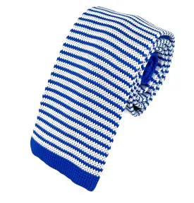 Blue and White Striped Knit Tie by Paul Malone