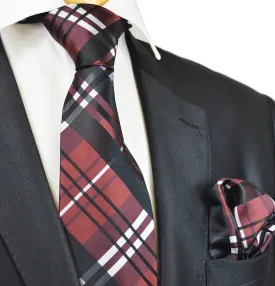 Burnt Henna Red Plaid Silk Necktie Set