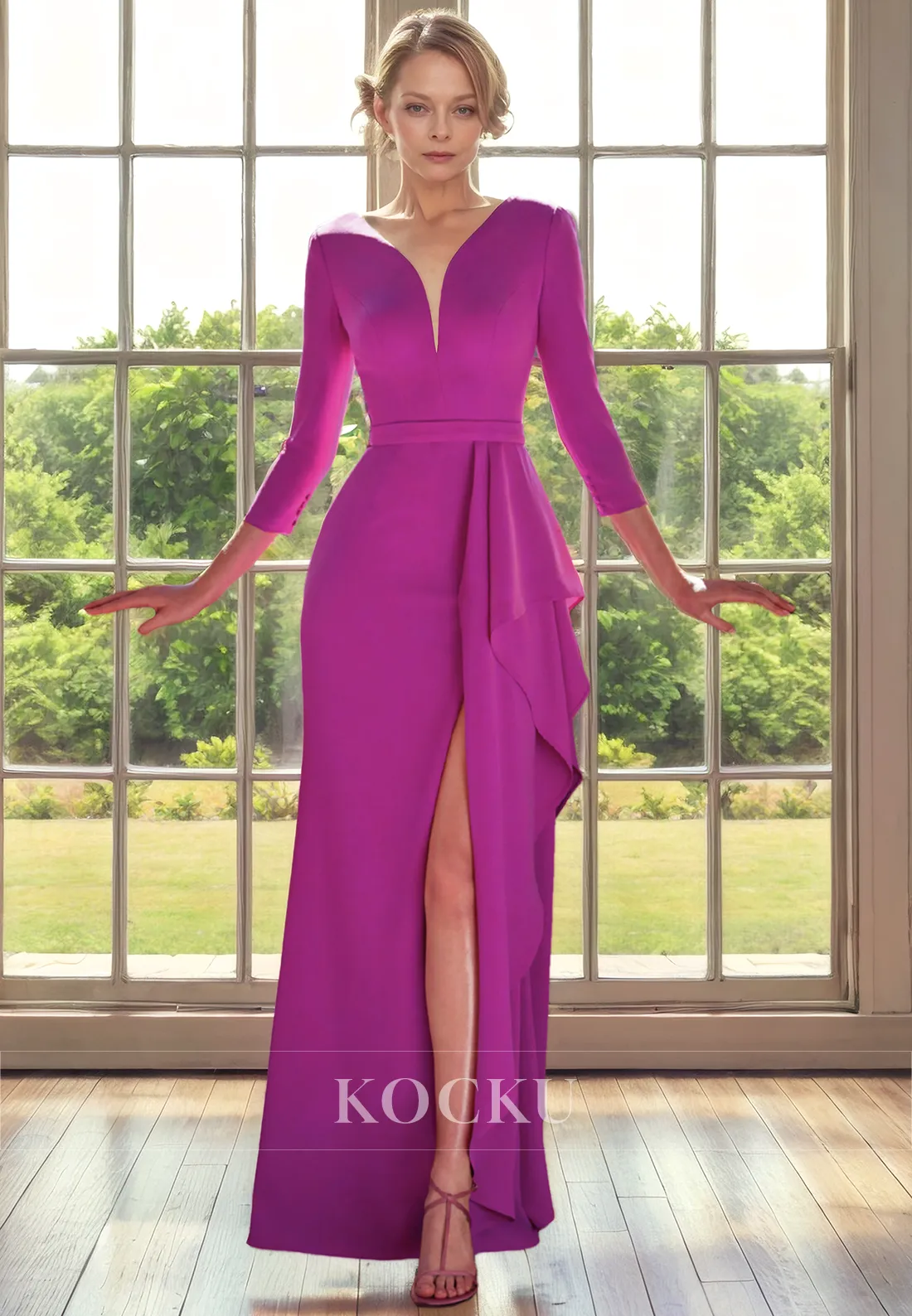 Chic & Modern V-Neck Long sleeves Split Cocktail Mother of the Bride Dress