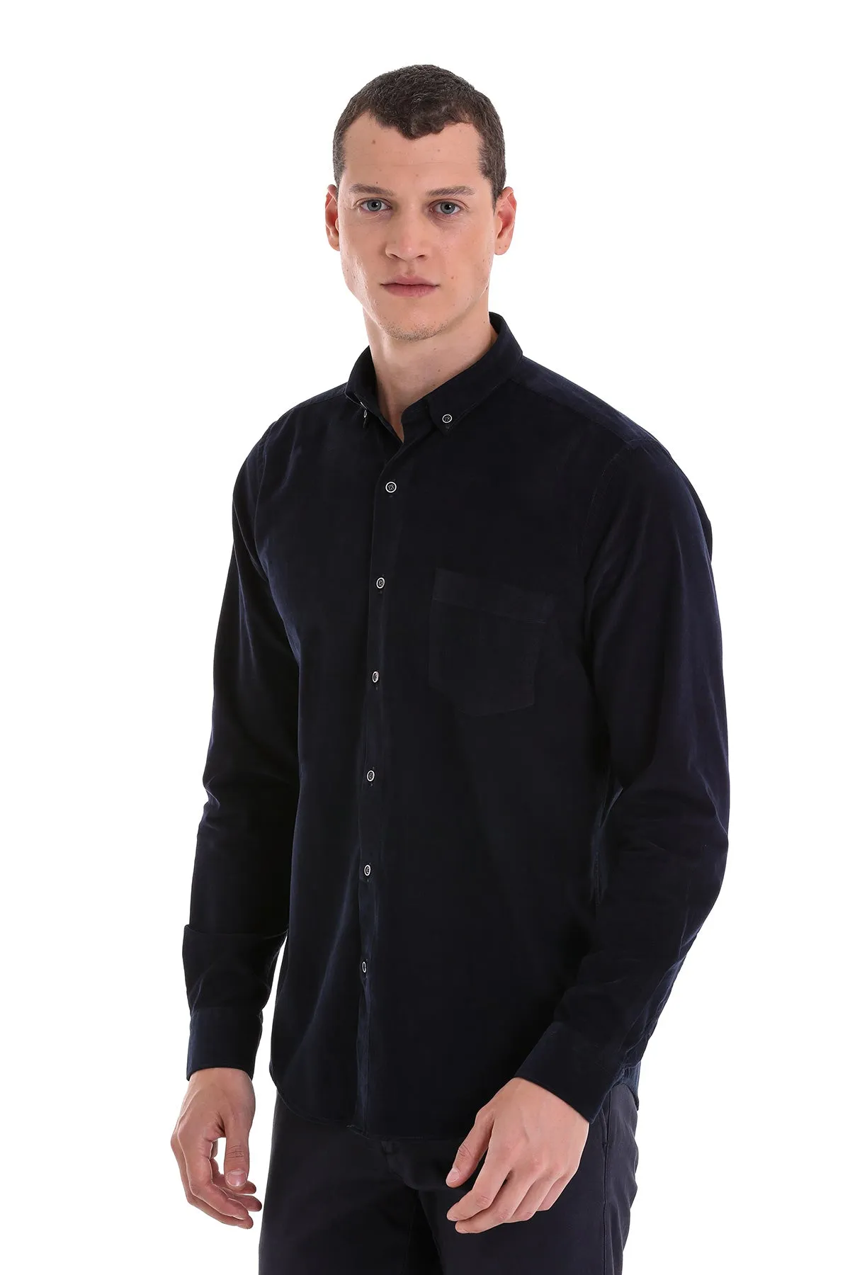 Comfort Fit Long Sleeve Cotton Navy Dress Shirt