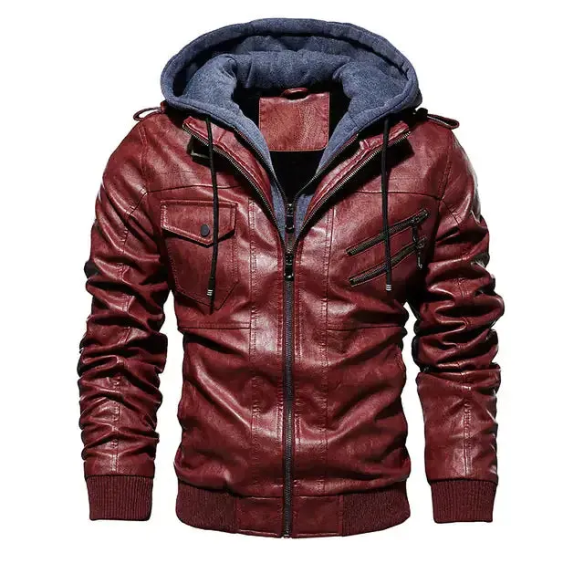 Comfortable Hooded PU Leather Jacket