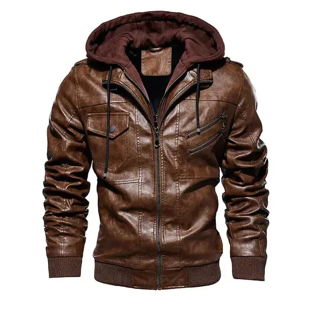 Comfortable Hooded PU Leather Jacket