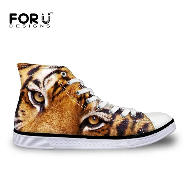 FORUDESIGNS Fashion Mens Casual Shoes 3D Animals Wolf High Top Shoes,Pet Dog Husky Printed Flats Man Canvas Shoes Male Footwear