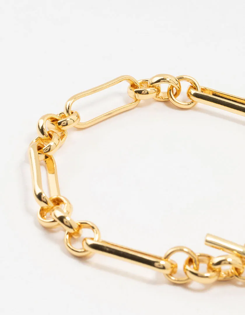 Gold Plated Rectangular Link With Coin Bracelet