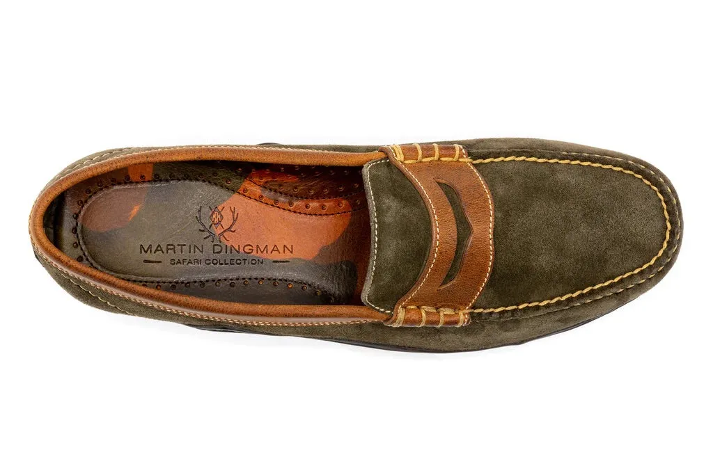 Martin Dingman Bill Safari Wild African Kudu Suede Leather Penny Loafers - EVERGREEN