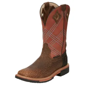 Men's Justin Waterproof Brown/Orange Square Soft Toe Work Boot