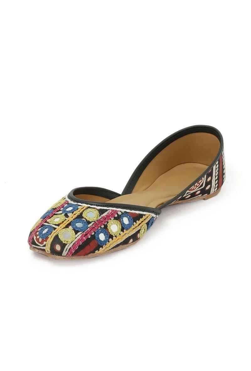 Mustard Blue Kutch Embroidered Juttis