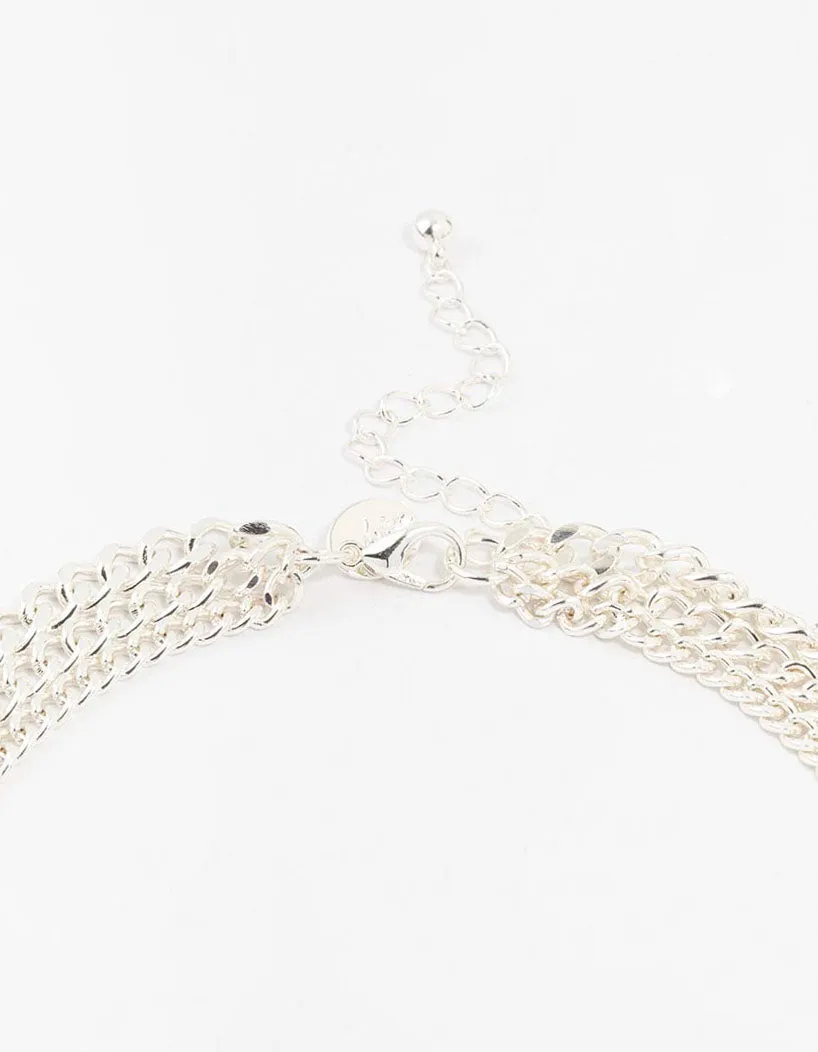 Silver Mixed Triple Layered Chain Necklace