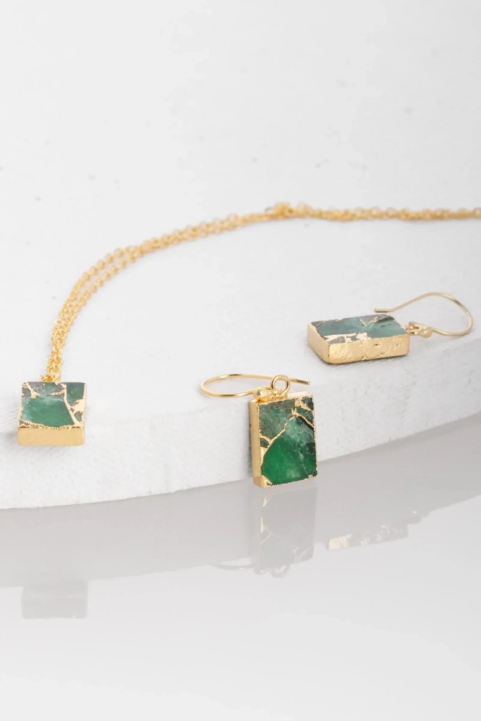 Square Gemstone Mini Earring And Necklace Set