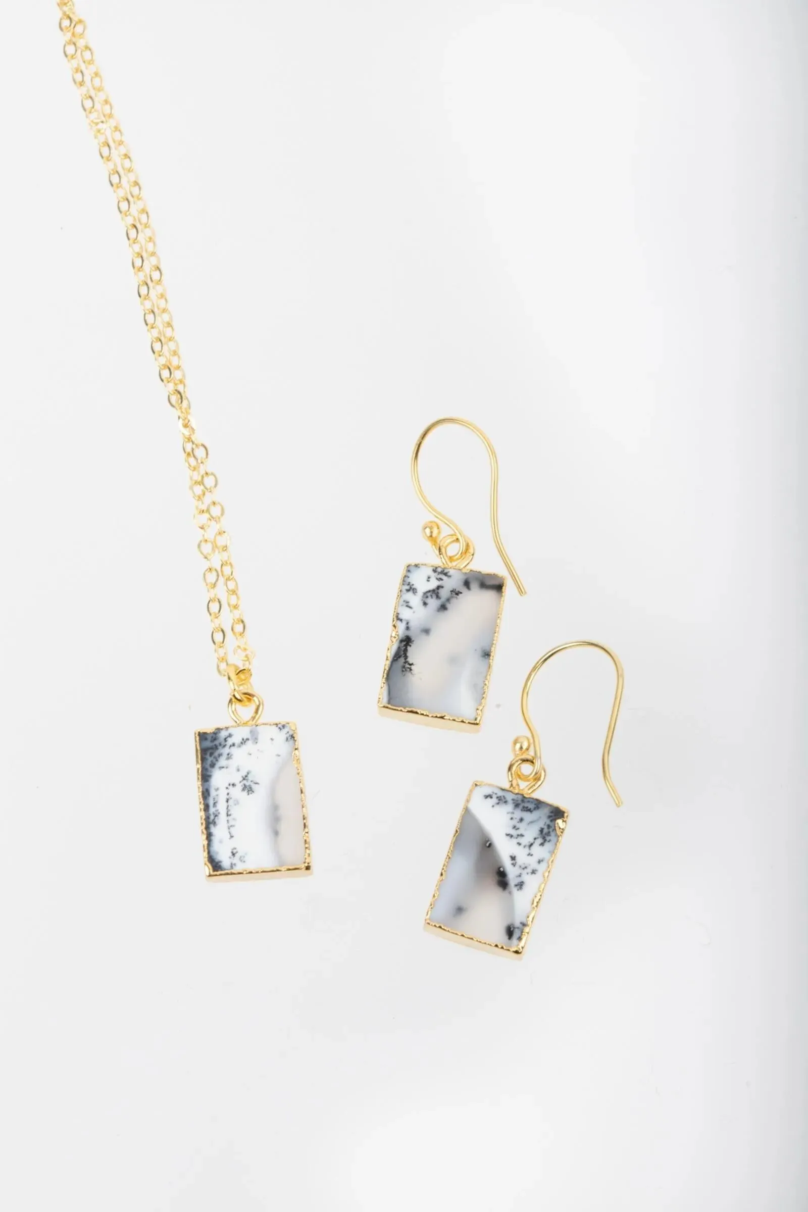 Square Gemstone Mini Earring And Necklace Set