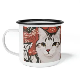 White Cats, Enamel Camping Mug for Coffee, Tea, Cocoa, or Cereal - 12oz